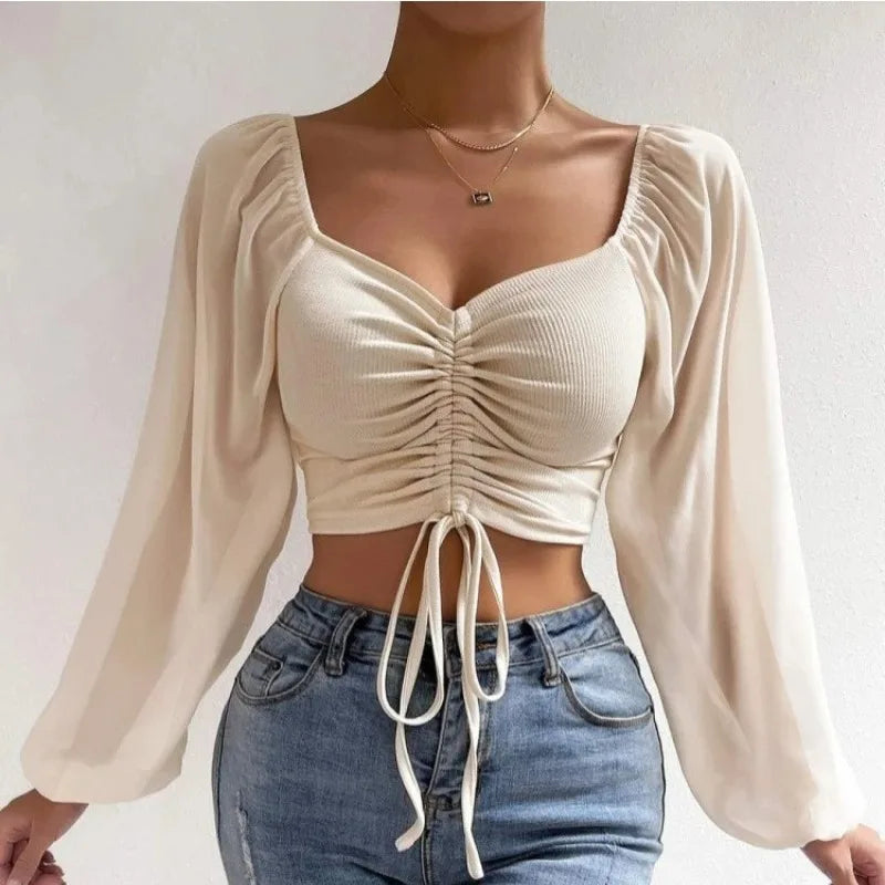 Drawstring wrap chest bare T-shirt